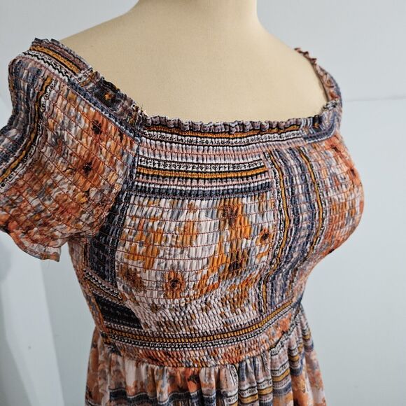 Xhilaration Dress Womens Small Multicolor Maxi Boho Casual Off The Shoulder - Picture 8 of 16